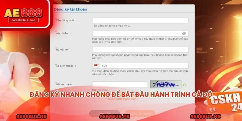 Đăng ký nhanh chóng để bắt đầu hành trình cá độ