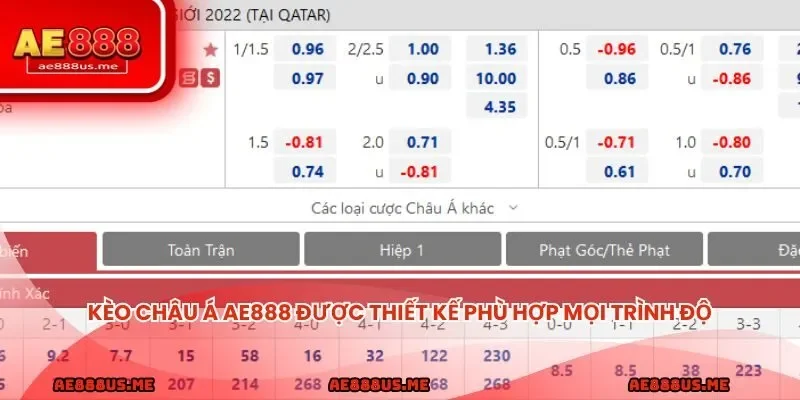 Kèo châu Á AE888 được thiết kế phù hợp mọi trình độ, từ cơ bản đến cao cấp