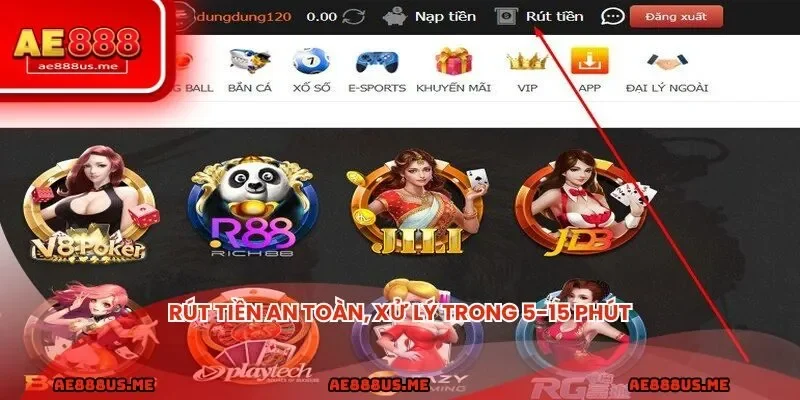 Rút tiền an toàn, xử lý trong 5-15 phút