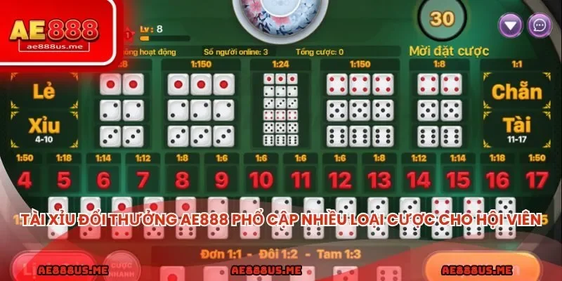 Tài xỉu đổi thưởng AE888 phổ cập nhiều loại cược cho hội viên 